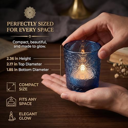 Ocean Blue Mandala Glass Tealight Holders, 6 Pack - Image 3