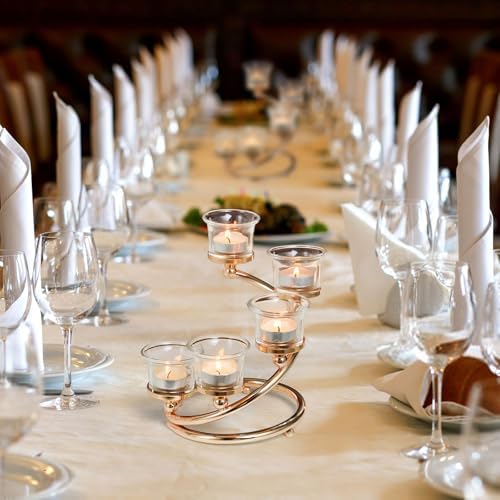 2Pcs Gold 5-arm Metal & Glass Tea Light Candle Holders for Table Centerpiece, Glass Votive Tealight Holders/Candelabra Candlestick Holders for Wedding,Party, Anniversary,Christmas - Image 5