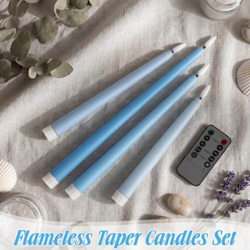 Rossesay 16 Pcs Ocean Blue Flameless Taper Candle with Remote Timer - Image 5