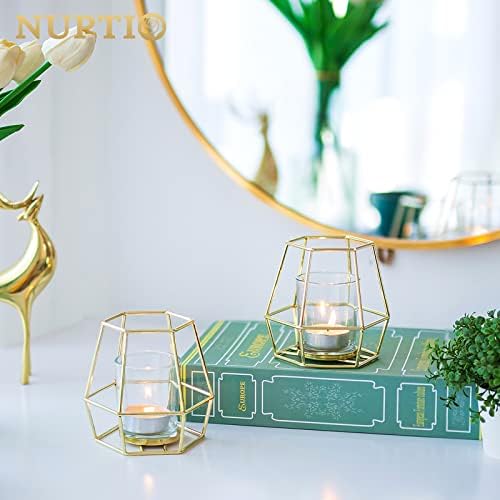 NUPTIO Gold Geometric Tealight Candle Holders, Set of 2 - Image 5