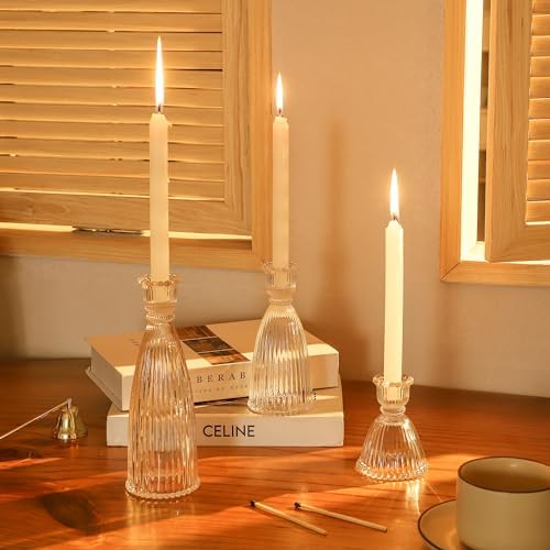 Vertical Stripe Candlestick Holders Set of 3, Premium Glass Candle Holders for Candlesticks and Taper Candles, Vintage Candle Holder Decor for Table Centerpiece, Clear - Image 6
