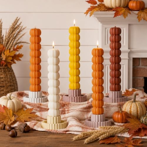 6Pcs Pumpkin Taper Candles, Unscented Halloween Fall Table Decor - Image 6