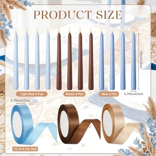 12 Pcs Blue and Brown Party Taper Candles with 3 Roll Ribbon - Image 2