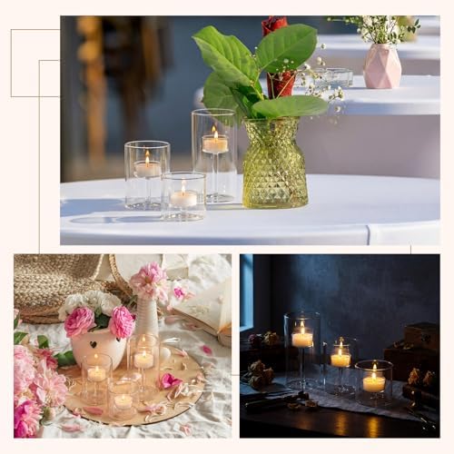 12 Set Hurricane Glass Candle Holders Pillar Votive Hand Blown Clear Cylinder Vase Modern Rustic Table Centerpieces Bulk 3 Sizes (2.8''/4.3''/6'' H) - Image 5