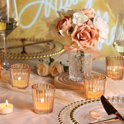 NITIME 24PCS Vintage Ribbed Gold Votive Candle Holders, Glass Candle Holder for Wedding Decorations, Tealight Candle Holder for Table Centerpiece, Diwali, Home and Party Decorations - Image 3