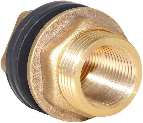 Joywayus 3/4" GHT Female 1" Male Soild Brass Water Tank Connector Bulkhead Tank Fitting with 2 Rubber Ring Stablizing