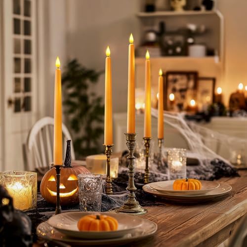 Homemory 12 Pcs Flameless Taper Candles with Remote Timer Dimmer, 11 inches Orange Taper Candles Battery Operated, Plastic LED Candlesticks with Flickering Flame for Halloween Decoration - Image 4