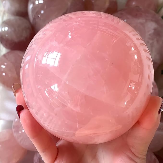 2.8-4inch Natural Rose Quartz Crystal Ball with Stand, Polished Pink Crystal Decoration Sphere, Reiki Healing Gemstone Ball, Home Desktop Ornament Commemorate Gift