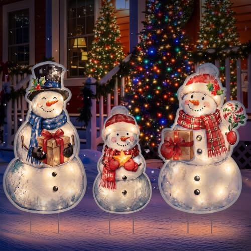 RattanView 3 Pcs Christmas Solar Decorations Outdoor Snowman Yard Stakes - Image 5