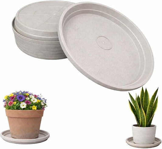 10 Inch Plant Pot Tray USA Made – Durable Plastic Flower Pot Saucer – Plant Water Catcher for Indoor Outdoor Garden (6, Rustic Stone)