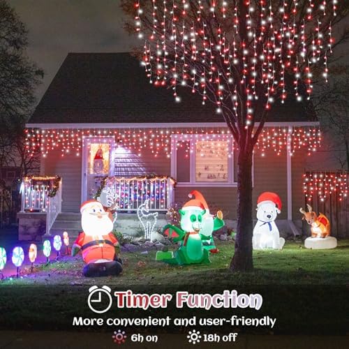 99ft Icicle Lights for Outside, Red and White Christmas Lights Outdoor Indoor, 1216 LED Twinkle Light with 228 Drops Short Curtain Light for Thanksgiving Room Home Wall Bedroom Window Decoration - Image 5