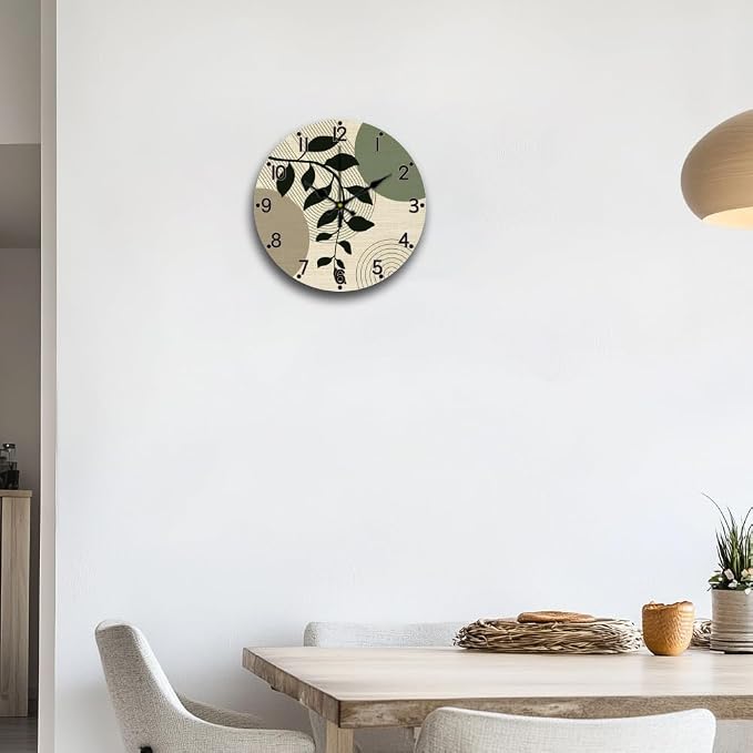 CHGCRAFT Bohemian Geometry Wall Clock 12 Inch Battery Operated Wall Clock Leaves Non Ticking Silent Decorative Clock for Office Bedroom Home Decor