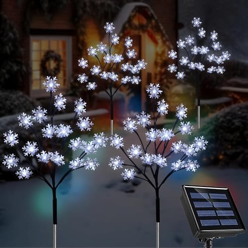 4-Pack 80LEDs Solar Christmas Snowflake Stake Lights, 8 Modes Solar Snowflake Christmas Decorations Outdoor Lights, Waterproof Outdoor Xmas Decorations for Garden Yard Pathway Walkway by Ohwewant