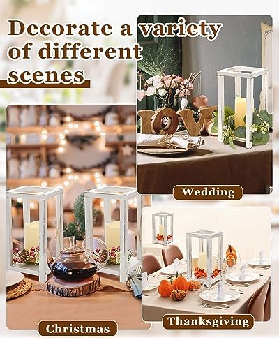 Huquary 8 Pcs Wooden Wedding Lantern Centerpiece for Table Decor, White - Image 4
