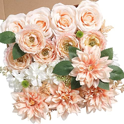 YYHUAWU Artificial Flowers Combo Box Set Pink Fake Flower Leaf with Stems for DIY Wedding Bouquets Centerpieces Baby Shower Party Home Decorations by YYHUAWU