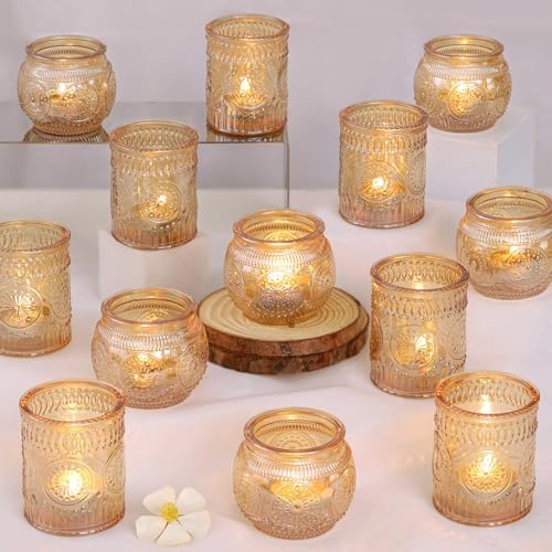 DARJEN 24Pcs Gold Votive Candle Holders - Glass Candle Holder Bulk for Table Centerpiece, Tea Lights Candle Holders for Home, Christmas Party & Wedding Shower by DARJEN