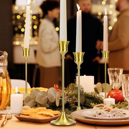 Metal Brass Gold Taper Candlestick Holders Set of 6, Wine‑Glass Shaped Candle Stick Holder with 3 Assorted Heights, Elegant Table Centerpiece Decor for Wedding Christmas Fireplace - Image 2