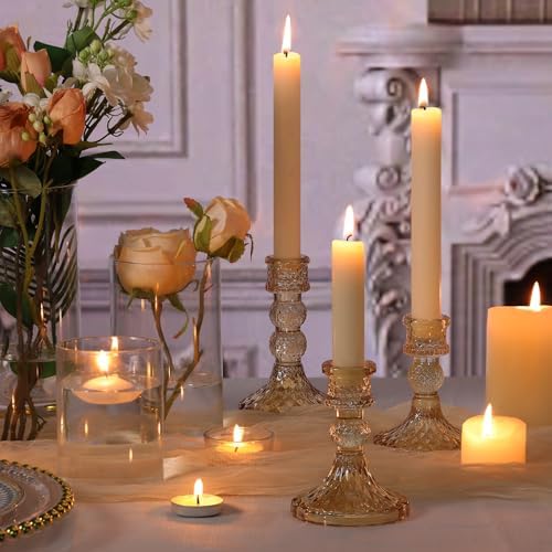 DARJEN Gold Glass Candlestick Holders Set of 6, 4" H & 5" H Taper Candle Holders for Candlesticks & Pillar Candles, Diamond Candle Holders for Wedding Party Table Centerpiece, Home Decor - Image 6