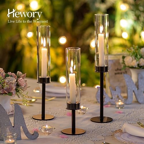 Hewory Black Candlestick Holders: 6PCS Glass Hurricane with Metal Base - Image 2