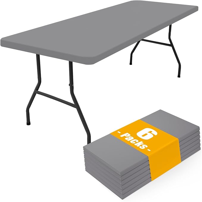 Smiry 6 Pack Rectangle Picnic Table Cloth, Waterproof Elastic Fitted Tablecloths, Washable Polyester Rectangular Patio Table Cover for Camping, Indoor and Outdoor (Grey, 30"x48")