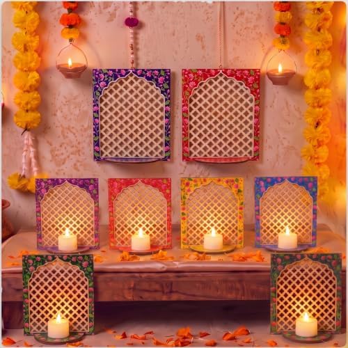 DoubleFill 20pcs Diwali Wooden Candle Holders for Wall Decor, Floral Lotus by DoubleFill