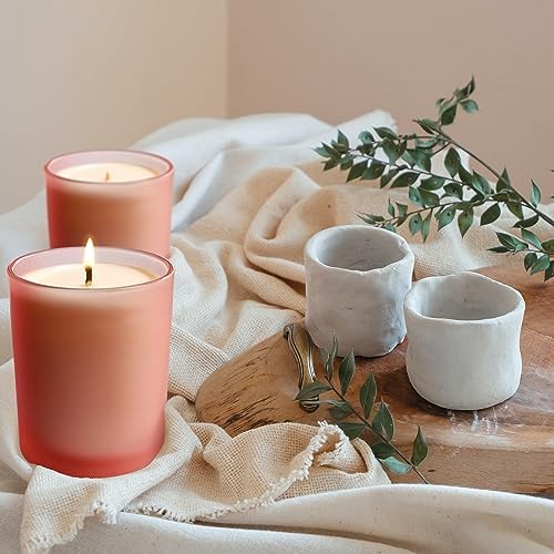 SHOWIN 10 OZ Thick Candle Jars for Making Candles 15 Pcs, Empty Jars with Wood Lids for Candle Making, Sample Container, Frosted Pink - Image 6