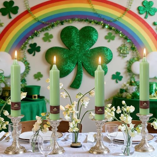 Green Taper Candles 9 inch - 4 Pack Fat Candle Taper Candles Dripless, Smokeless, Unscented Tall Candlesticks - Perfect for Home Decor, Weddings, and Special Occasions - Image 5