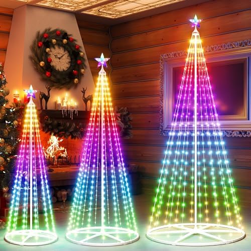 5FT+6FT+7.5FT Smart Cone Christmas Tree, Multicolor Prelit Outdoor Christmas Tree Lights with Star, Music Sync, App & Remote Control, LED Light Show Tree for Indoor Outdoor Decorations by Esfos