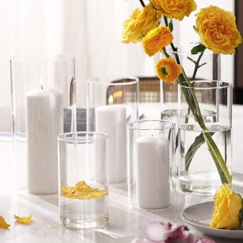 PHOSPHOR Hurricane Candle HoldersFor Pillar Candle Clear Glass Cylinder Centerpieces Vases Table Decoration Centerpiece Floral Room Decor Clear Seeded Bubbles Living Dining Kitchen 6 Pieces - Image 7