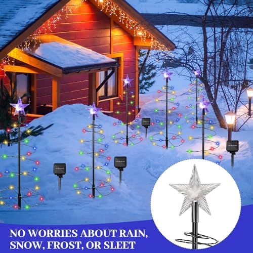8 Pcs 2ft Solar Spiral Christmas Trees with Lights for Pathway, Multi Color - Image 3