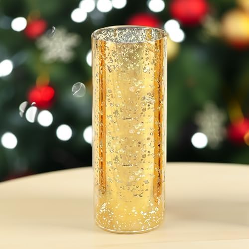 WGVI Hurricane Candle Holder Sleeve, W: 5", Ht: 14", Gold Speckled Glass Cylinder Open Both Ends, Chimney Tube Shade, 6 Piece - Image 5