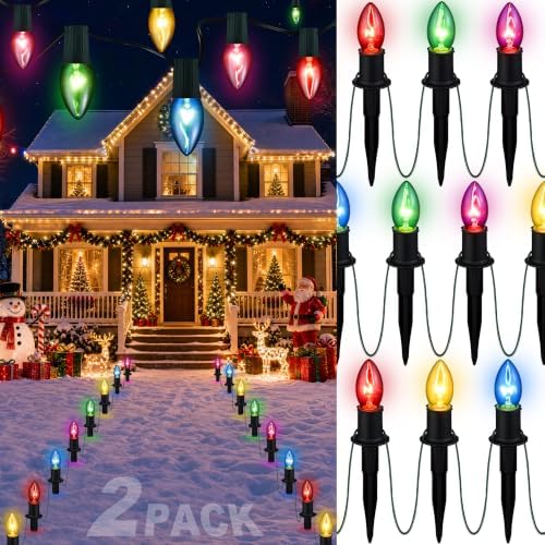 Christmas Lights Outdoor 20 Pathway Lights - 2 Pack Total 48.4ft，Multicolor by TIORIY