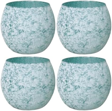 Blue Glass Candle Holders Set of 4, Vintage Frosted Ocean Blue Votive Candle Holders for Easter Decorations, Coastal Tealight Candle Holders for Wedding Centerpiece, Serene Blue Decor for Home Office by SHMILMH