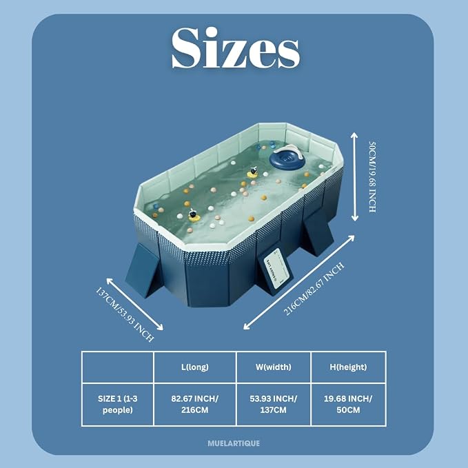 Foldable Swimming Pool, Non-Inflatable Kids' and Adults' Outdoor Large Swimming Pool, Anti-Slip PVC Family Pool, Summer Water Party for Outdoor, Garden, Backyard (Middle)