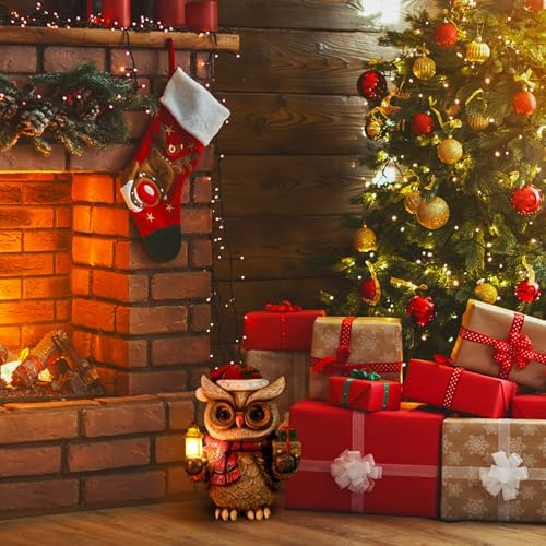 Solar Christmas Owl Decoration Resin Owl Outdoor Statue with LED Lantern for Porch Garden Patio Yard Home Decor Christmas Housewarming Gifts for Women Mom - Image 6