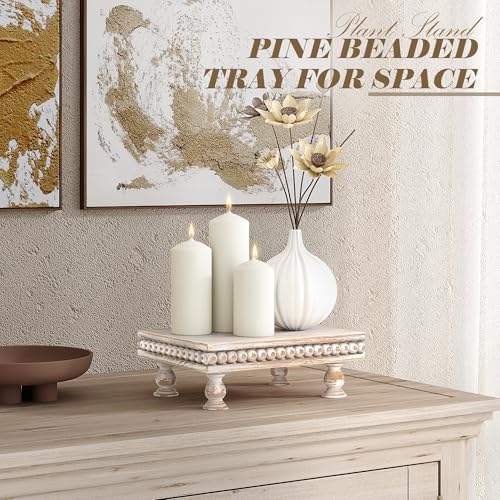 EOSAHR Wood Riser with Beaded: Pedestal Stand for Home Decor, Light Natural - Image 5