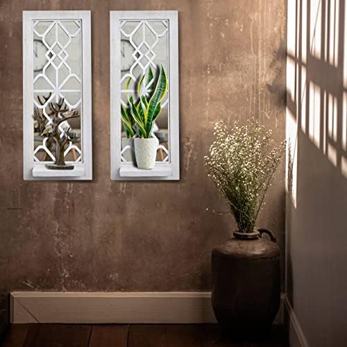 Pibeyer 2 Set Rustic Candle Holders Wall Décor Farmhouse Candle Sconces Wood Decorative Wall Art(Distressed White) - Image 3
