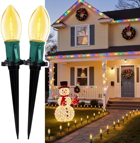 Christmas Pathway Lights Outdoor,51.4 Ft C9 Lights with 40 Warm White Bulbs by Brightown