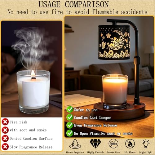 Candle Warmer Lamp,Candle Warmer,Candle lamp,Gifts for mom, Valentines Day Gifts,Candle Holders for Home Decor,Wooden Base，with 2 Bulbs(Black Flower Fairy)… - Image 3