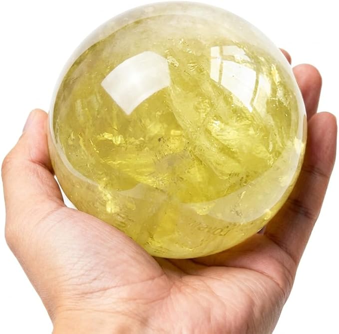 2.4-2.8 inch Natural Citrine Crystal Ball with Stand, Hand Polished Yellow Quartz Sphere, Reiki Healing Crystal Sphere, Energy Balancing Stone Crafts, Feng Shui Home Desktop Ornament