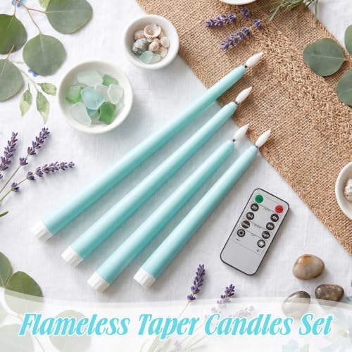 Rossesay 16 Pcs Teal Flameless Taper Candle with Remote Timer - Image 3