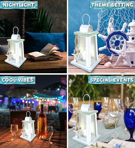 COTA Global Ocean Breeze Nautical Wooden Lantern Candle Holder Beach Decor - Image 3