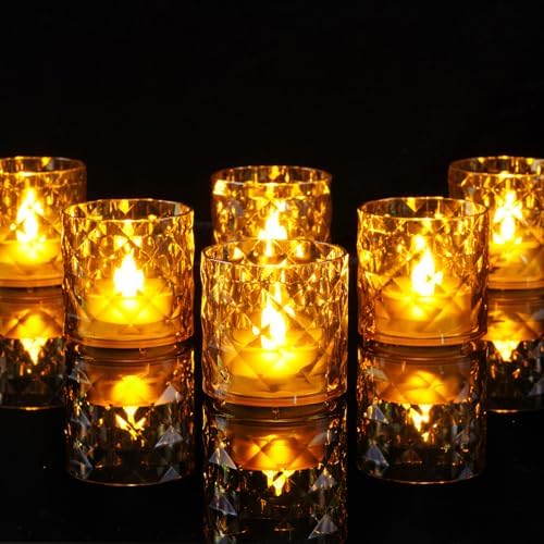 Homemory 2" Gold Acrylic Votive Candle & Holders with Auto Timer, 12 Pack by Homemory