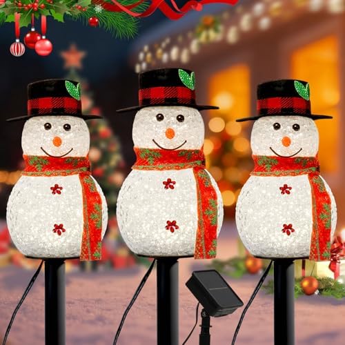 Homemory Black Christmas 3 Pack Solar Snowman Pathway Lights Outdoor Decor by Homemory