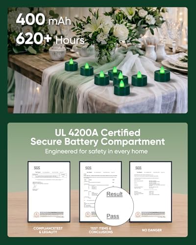 Homemory 12-Pack Green Remote Flameless Battery Tea Light Candles, 400+ Hrs - Image 4