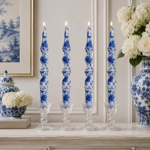 Blue & White Spiral Taper Candles 2 Pack,Chinoiserie Candle 10inch - Image 4