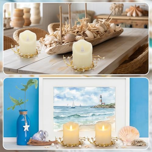 Daifunli 2 Pcs Pearl White Berry and Pip Gold Wire Candle Rings Vintage Pip Berries Wreaths for Pillar 3.9 Inch Candles Holder for Summer Ocean Beach Rustic Table Centerpiece Decor - Image 5
