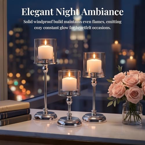 Small Silver Hurricane Candle Holders, 9.44" Candlestick - Image 5