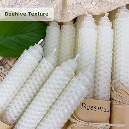 Lacaser Natural Beeswax Taper Candles Bulk Set, 9" Long Candlesticks, Dripless & Unscented, 4 Hour Burn Time, 12 Pack in White - Image 3