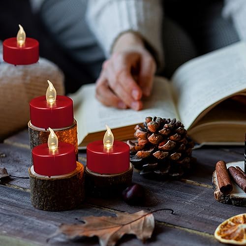 Flameless LED Tea Light Candles, Battery Operated Flickering Electric Fake Candles Bulk, 24 Pack Powered Votive Tealights Long Lasting 200H+ Bright Red Lamp for Seasonal & Festive Gift Decoration - Image 2